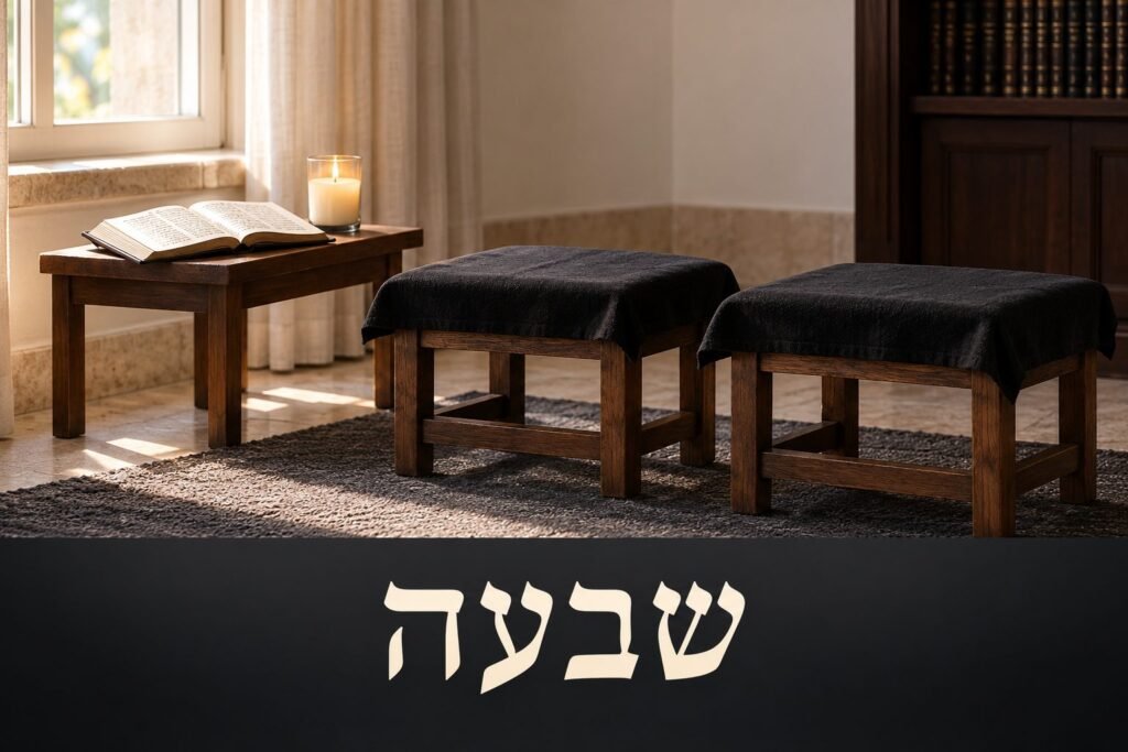 שרפרפים נמוכים ונר נשמה בבית האבל בימי השבעה
