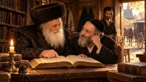 הבעל שם טוב לומד עם תלמיד חכם בבית מדרש קטן – ענווה מצילה